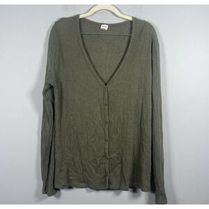 Aritzia Wilfred Free Olive Green V-Neck Cardigan Button Up Rib Knit Sweater Sz M